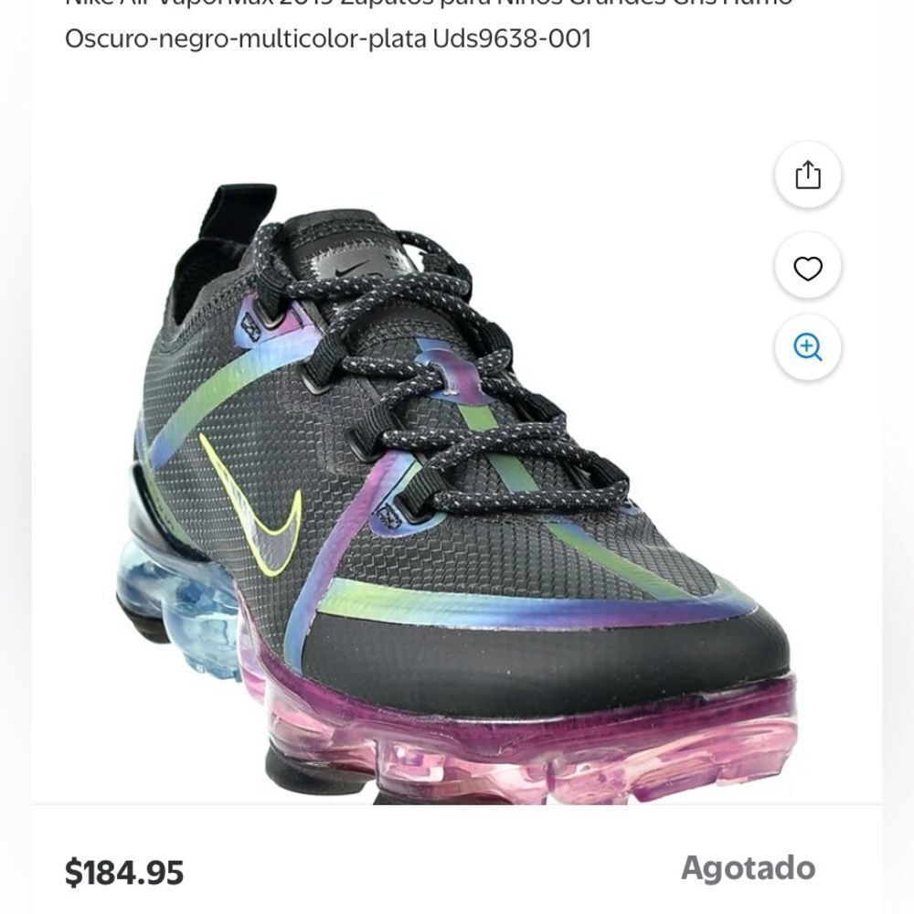 Nike Air Vapor Max 2019 20 GS Smoke Grey Multicolor Sneakers Size 4.5Y